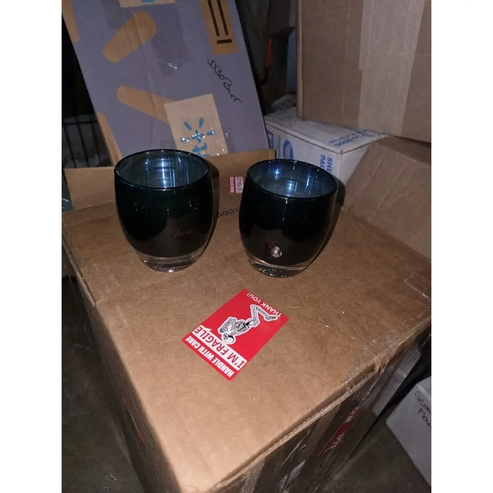 Pair of Glassybaby Thoughtful Hand-Blown Glass Votive Candle Holders Triskelion